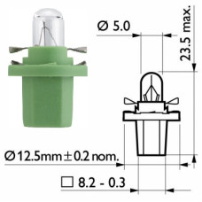 Лампочка в щиток приладів BAX 12V2W зелена PHILIPS. 12604CP
