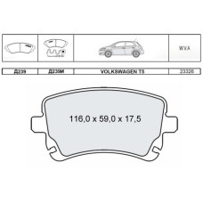 Колодки задні VW Transporter T5 без датчиків виробник INTELLI