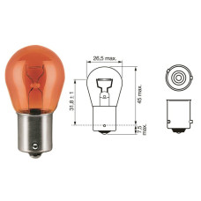 Лампочка одноконтактна з цоколем жовта 12V 21W PHILIPS. 12496NACP