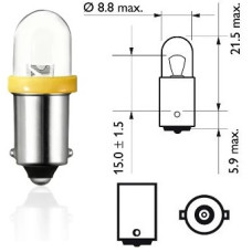 Лампочка LED одноконтактна жовта з цоколем BA9S 3, 6, 12, 24, 30 вольт Лампочка LED одноконтактна жовта з цоколем BA9S 3, 6, 12, 24, 30 вольт